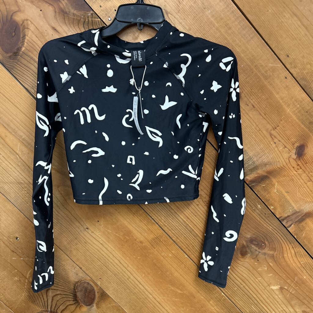New Madewell Crop Rash Guard Shirt Abstract Doodle