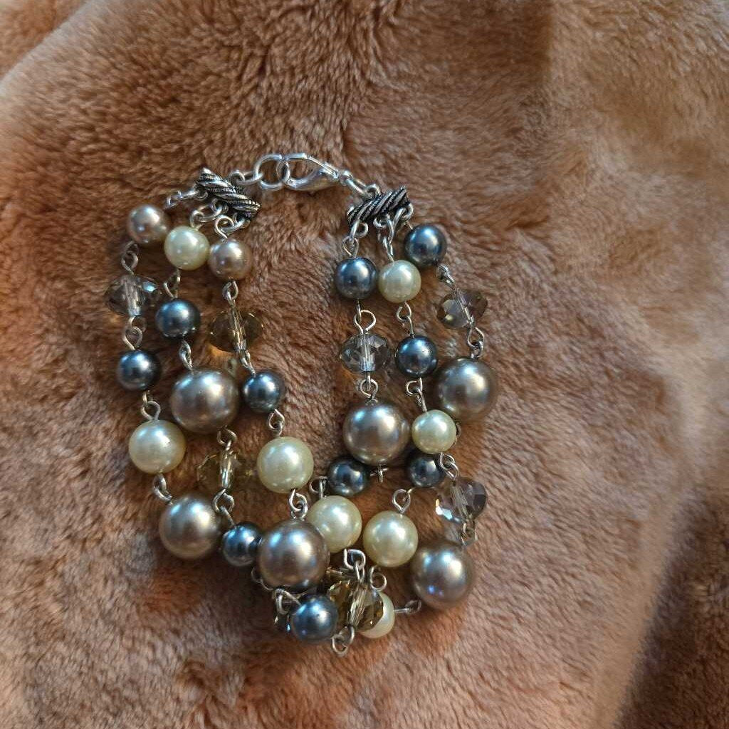 Vintage Multi-Strand Faux Pearl & Bead Bracelet