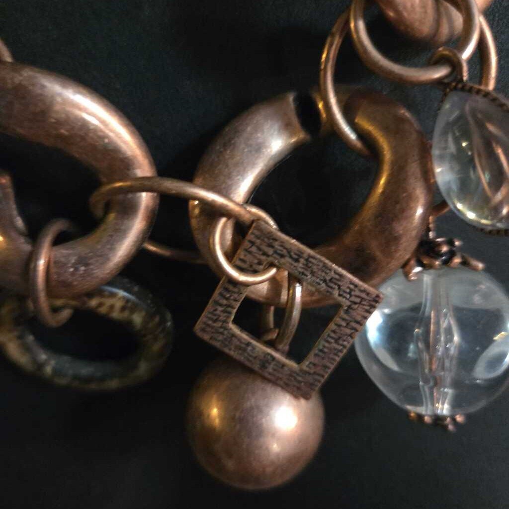 Vintage Copper Charm Necklace w/Glass Accents