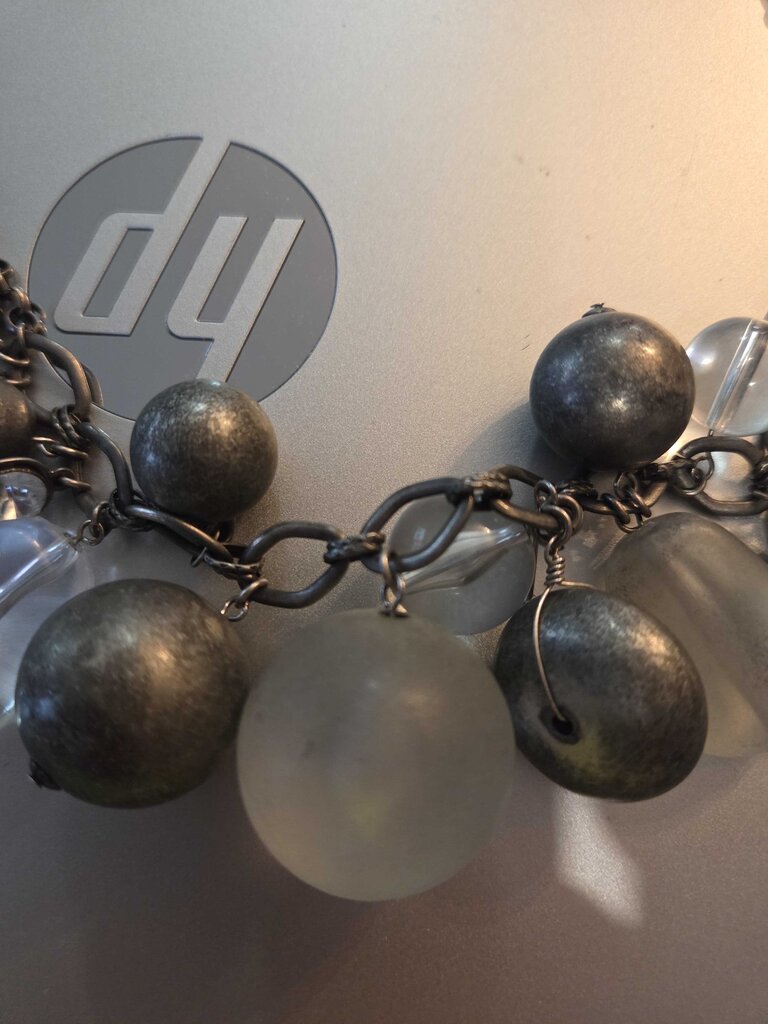 Vintage Chunky Beaded Necklace w/Frosted & Metallic Beads