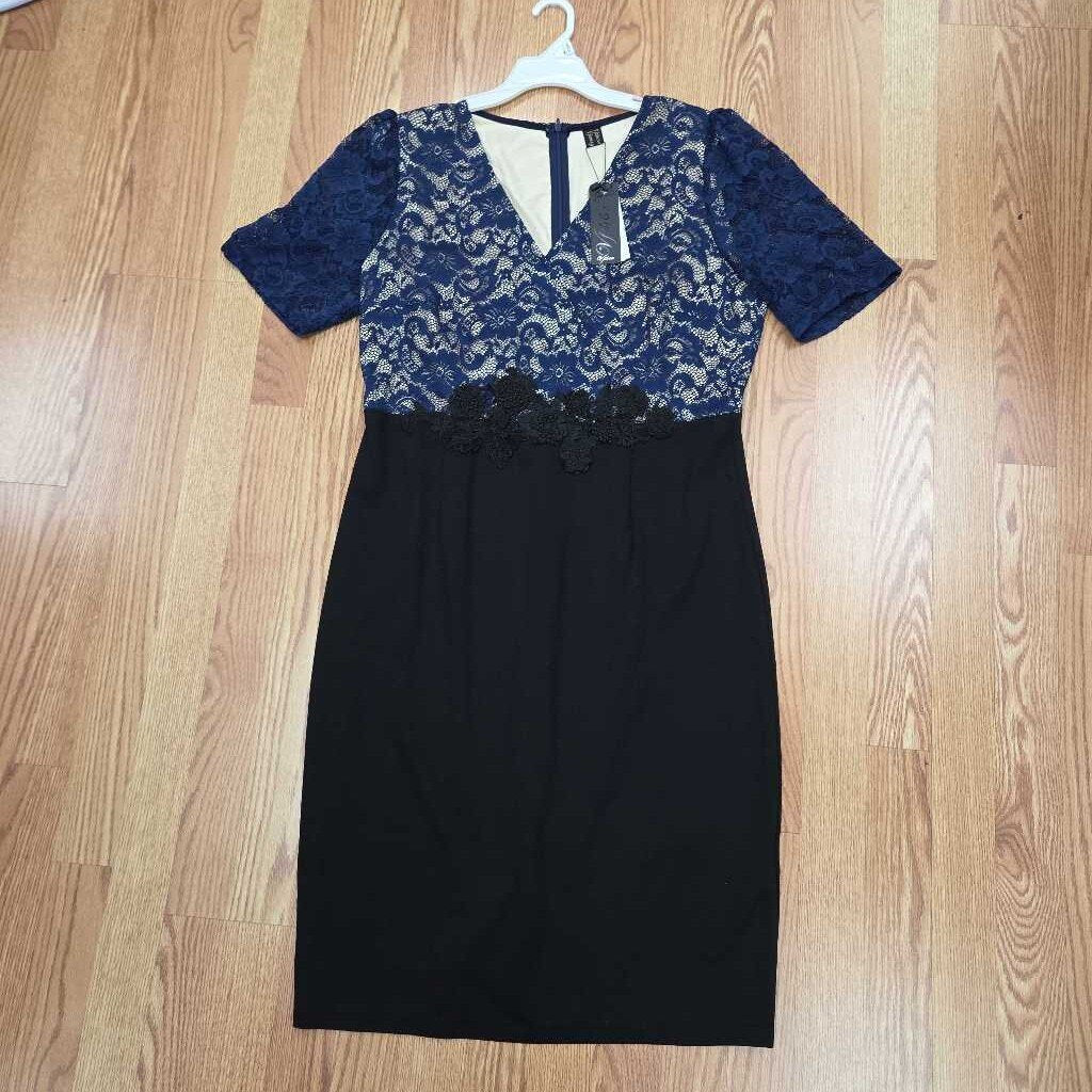 New VFSHOW Womens Floral Lace Applique Waist V Neck Short Sleeve Colorblock Cocktail Bodycon Dress