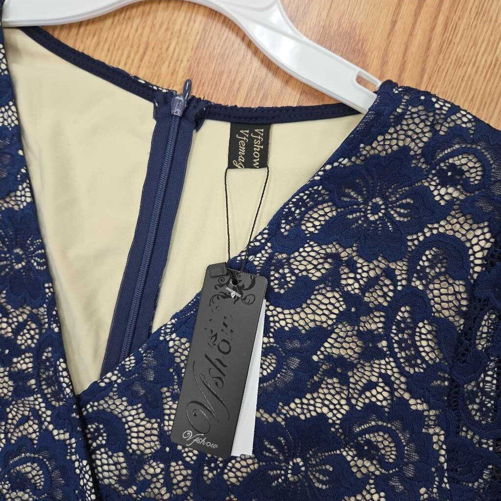New VFSHOW Womens Floral Lace Applique Waist V Neck Short Sleeve Colorblock Cocktail Bodycon Dress