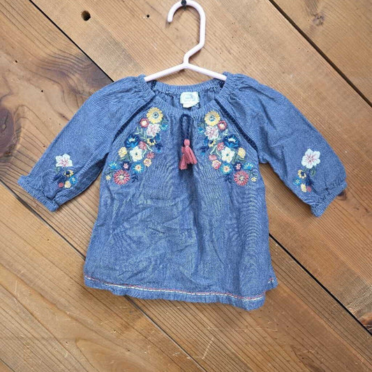Mud Pie Chambray Floral Ebroidered Dress