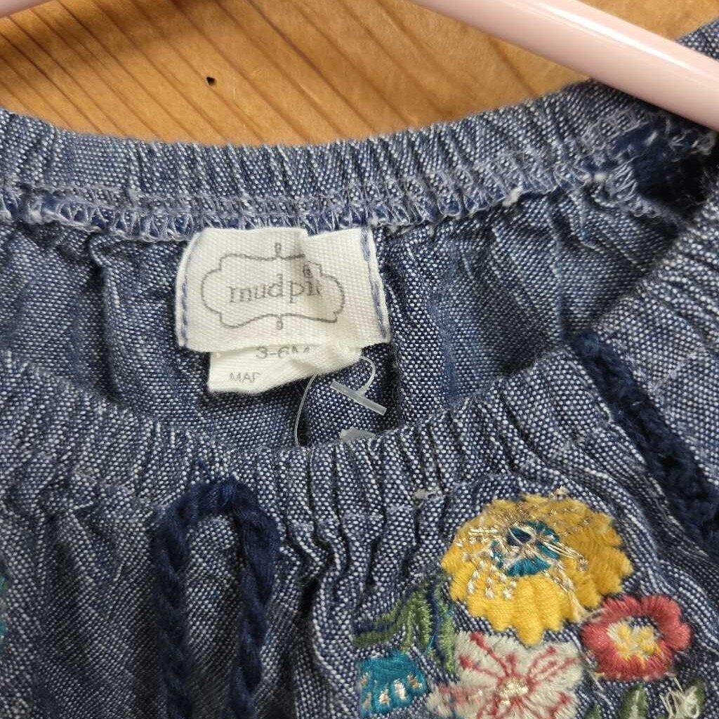 Mud Pie Chambray Floral Ebroidered Dress