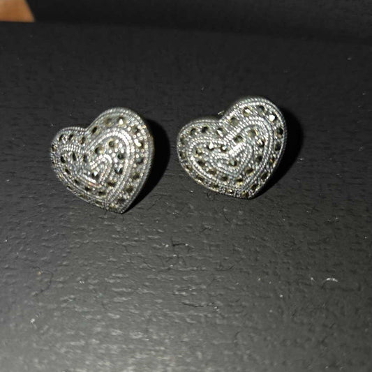 Vintage Heart-Shaped Marcasite Earrings