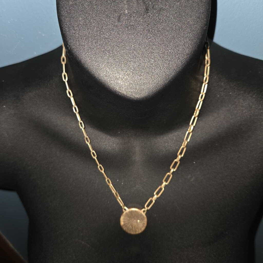 Vintage Gold-Tone Chain Necklace with Black Pendant