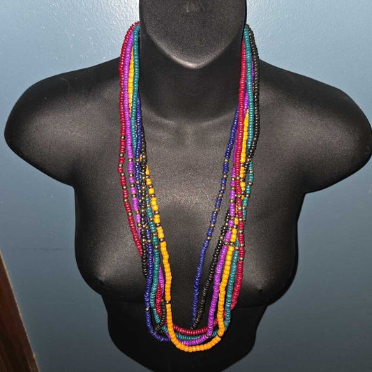 Vintage Multicolor Beaded Necklace with Gold Tone Chain