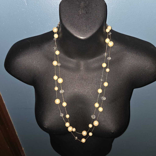 Vintage Faux Pearl and Crystal Bead Necklace