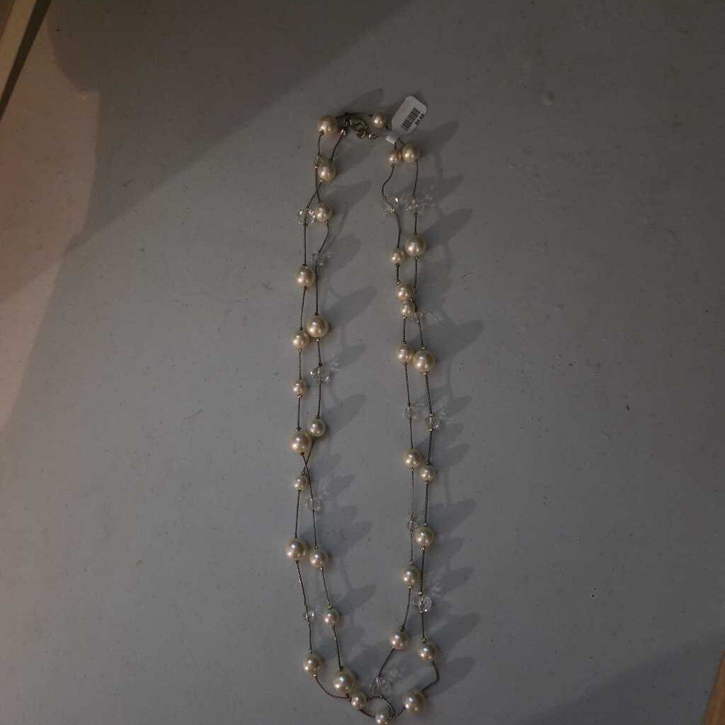 Vintage Faux Pearl and Crystal Bead Necklace