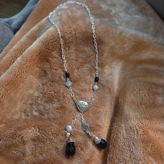 Vintage Necklace with Black Beads