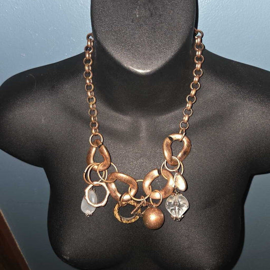 Vintage Copper Charm Necklace w/Glass Accents