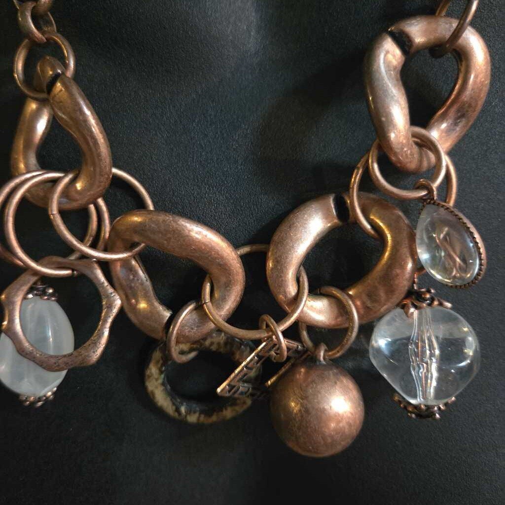 Vintage Copper Charm Necklace w/Glass Accents