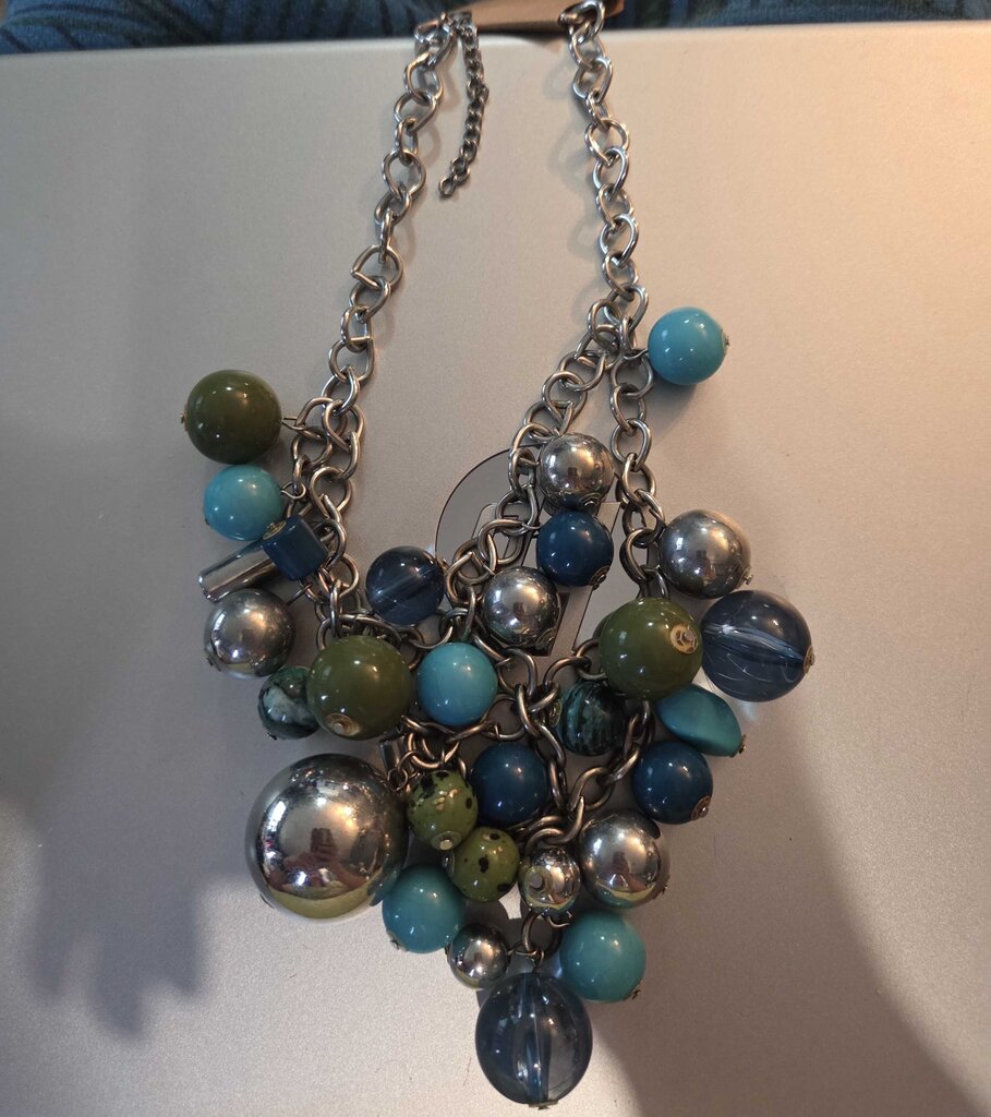 Vintage Chunky Beaded Necklace with Blue and Green Beads