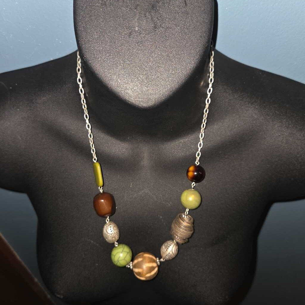 Vintage Beaded Necklace with Mixed Materials