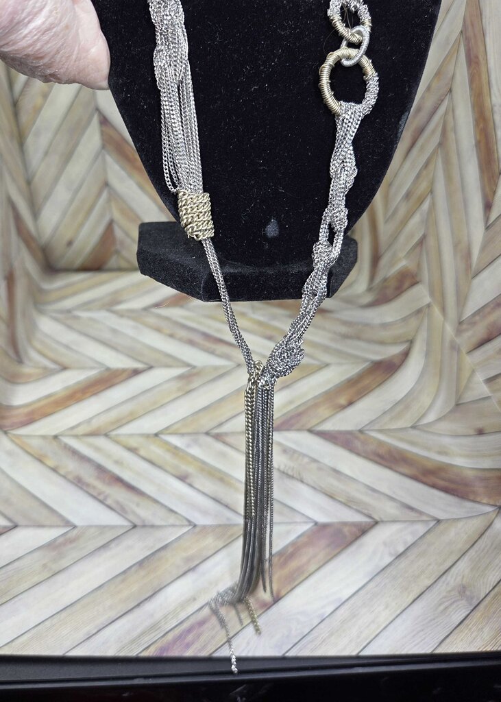Vintage Multi Strand Silver Tone Chain Necklace