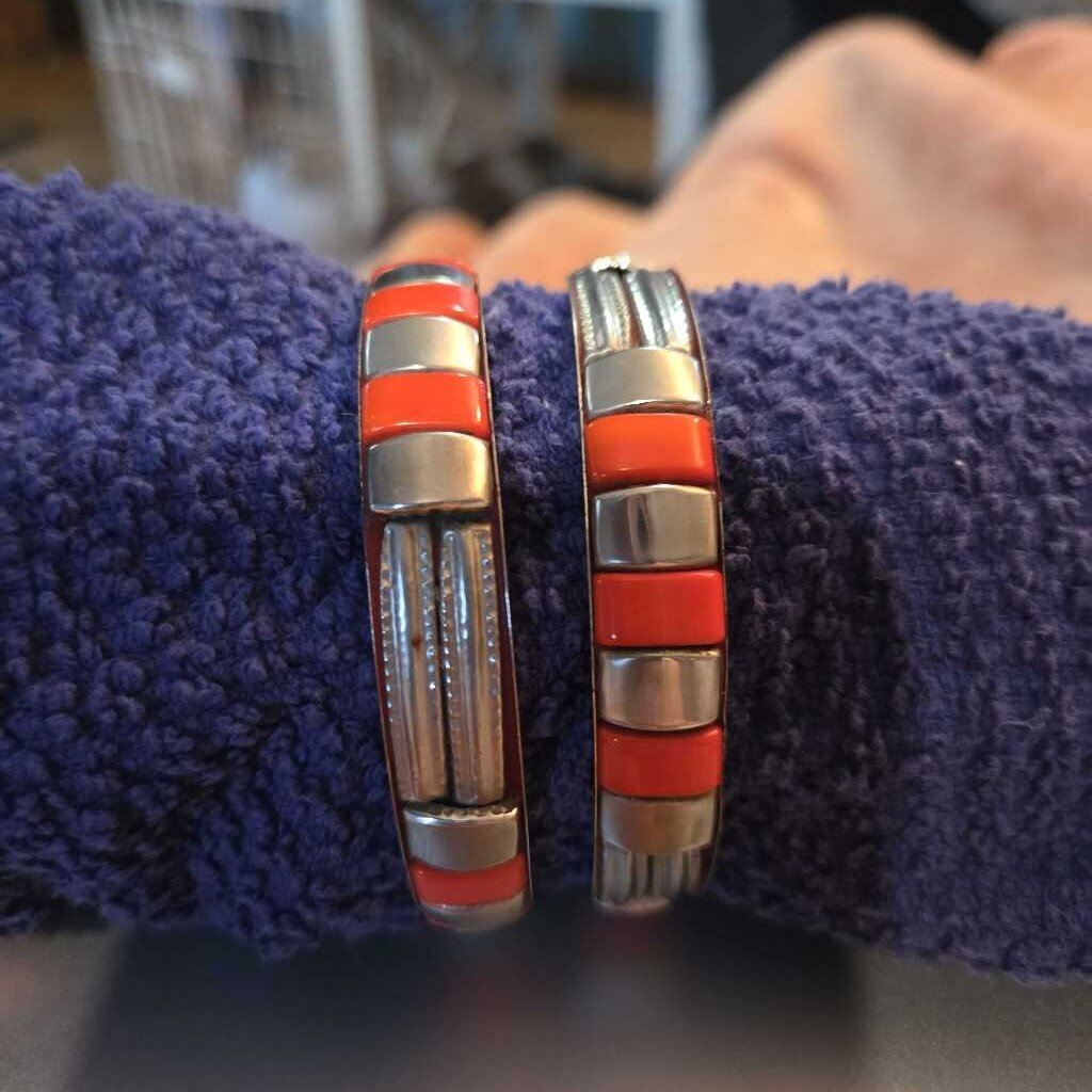 Set of 2 Orange/Silver Bracelets