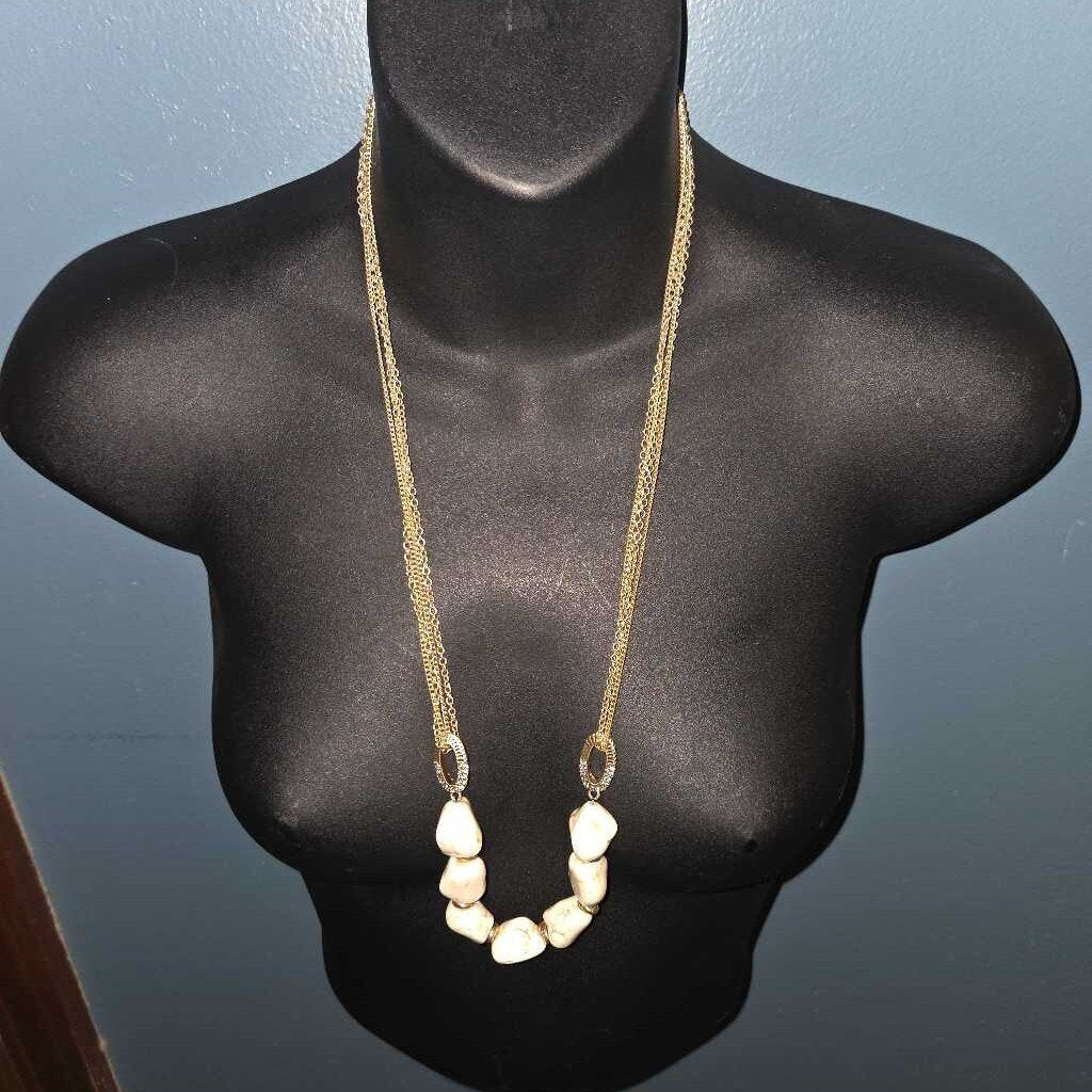 Kenneth Cole Vintage White Stone Bead Necklace w/Gold-Tone Chain