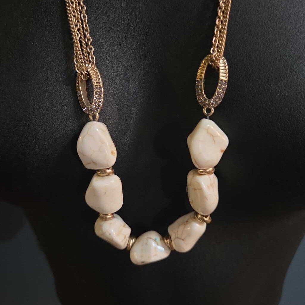 Kenneth Cole Vintage White Stone Bead Necklace w/Gold-Tone Chain