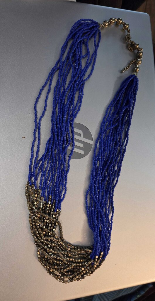 Vintage Multstrand blue & Gold Beaded Necklace