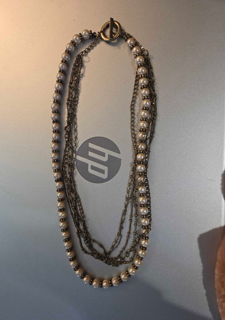 Vintage Multi-Strand Faux Pearl & Chain Necklace