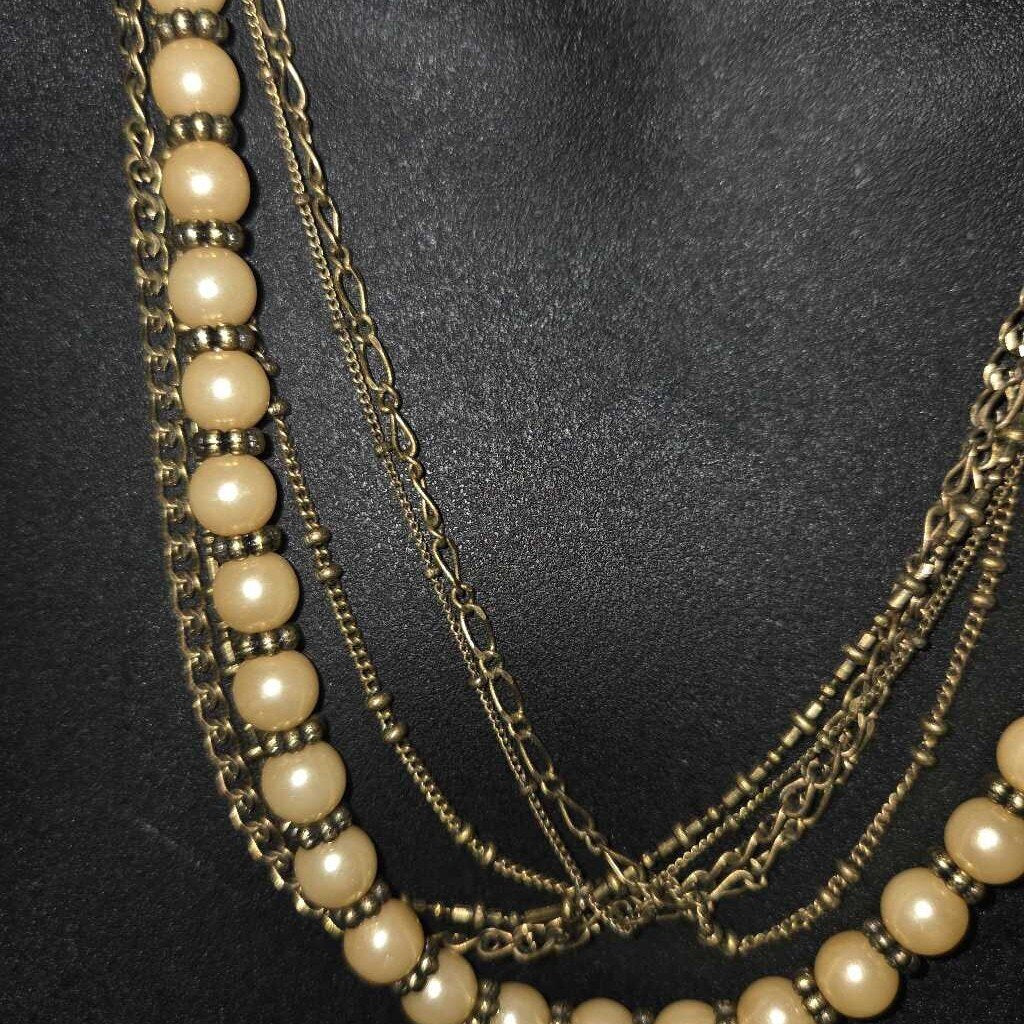 Vintage Multi-Strand Faux Pearl & Chain Necklace