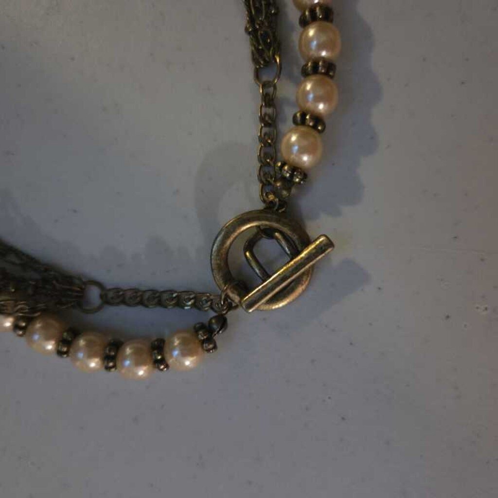 Vintage Multi-Strand Faux Pearl & Chain Necklace