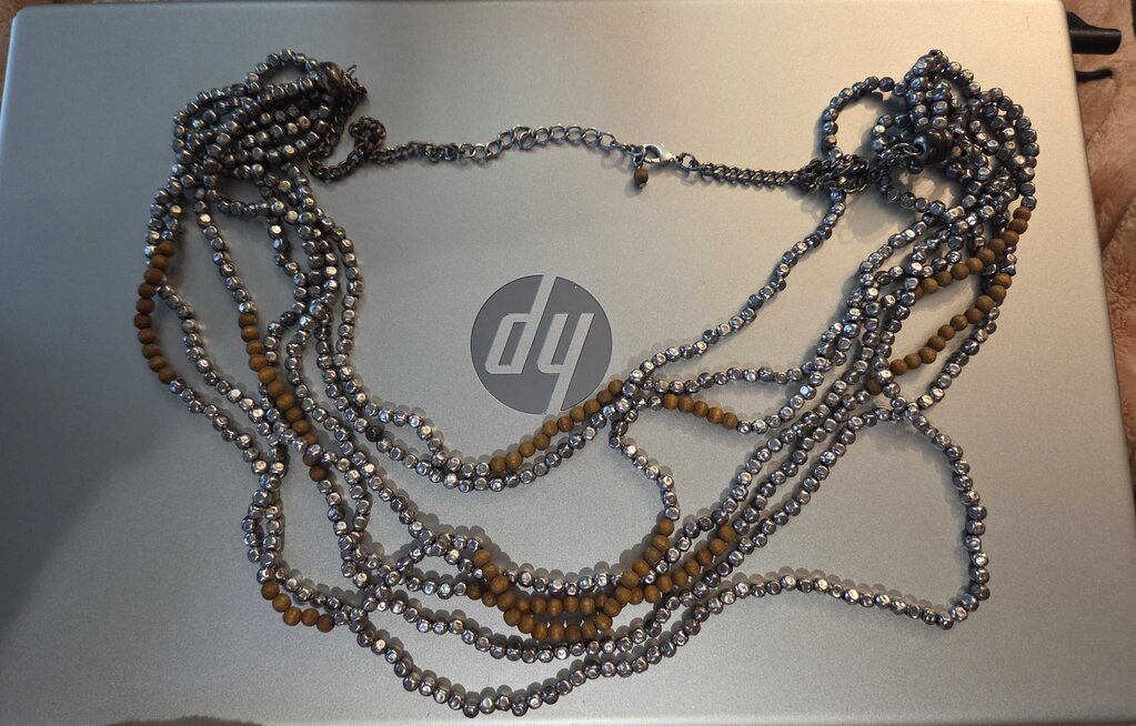 Vintage Beaded Necklace with Silver & Brown Beads